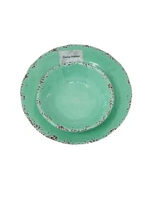 Tommy Bahama Melamine  Green Crackle  Dinner Plate And Bowl New - Picture 1 of 6