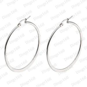 Genuine 925 Sterling Silver Hypoallergenic 57mm / 2.25" Round Flat Hoop Earrings - Picture 1 of 2