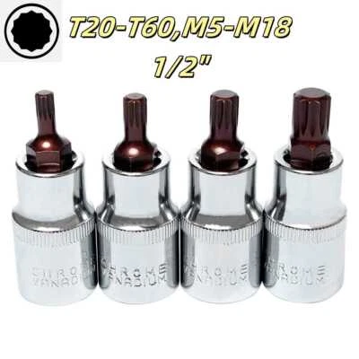 Torx Star & Spline Socket Bit Se Drive Sockets Metric Bit t T20-T60,M5-M18 1/2" - Image 1 of 4