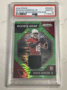 2024 PRIZM Rookie RC GEAR NEON GREEN PULSAR #RGMHJ MARVIN HARRISON JR PSA 10 - Picture 1 of 2