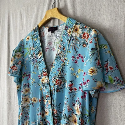 Hale Bob Tunic Blouse Women Large Blue Floral Spring Cottage Bloomcore Feminine - Image 1 of 4