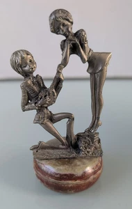 Vintage Pewter Boy and Girl Holding Hands Figurine On A Round Marble Base - Picture 1 of 11