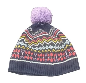 Hanna Andersson Colorful Patterned Beanie Pom Pom Winter Hat Sz L Skiing Snow - Picture 1 of 3