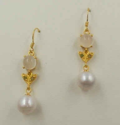 Mondstein, Saphir, Perle- Ohrringe, Ohrhänger,  Sterlingsilber 925 vergoldet - Bild 1 von 4