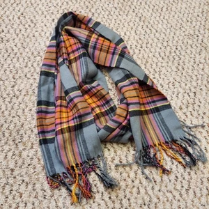 Schal grau orange kariert Kaschmir Feel Italy Design - Bild 1 von 7