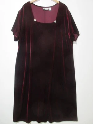 Sz 30/32W Fashion Bug Velour Dress Short Sleeve Stretch Burgundy GORGEOUS - Image 1 of 4