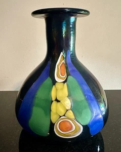 Pino Signoretto Vintage Murano Schwarz Kunstglas Abstrakt MCM Signiert Vase 7" H - Bild 1 von 11