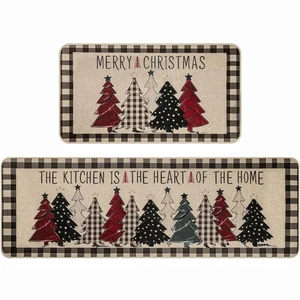 Christmas Kitchen Mats Set of 2, Merry Christmas Kitchen Rugs, Black Buffalo ... - Picture 1 of 8