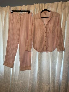 Victoria's Secret pajamas, set pink & white stripe with silver thread size lar - Picture 1 of 4