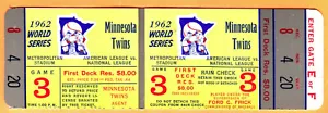 RARE MINT PHANTOM FULL TICKET! 1962 WORLD SERIES GM #3-TWINS - Picture 1 of 1
