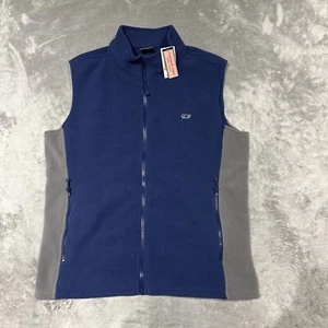NEW Vineyard Vines Fleece Vest Mens Small Blue Full Zip Pockets - Picture 1 of 8