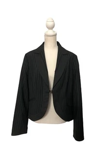 Nine West Stretch Women Size 14 Black Gray Stripped Open Front Trim Long Sleeve - Picture 1 of 5