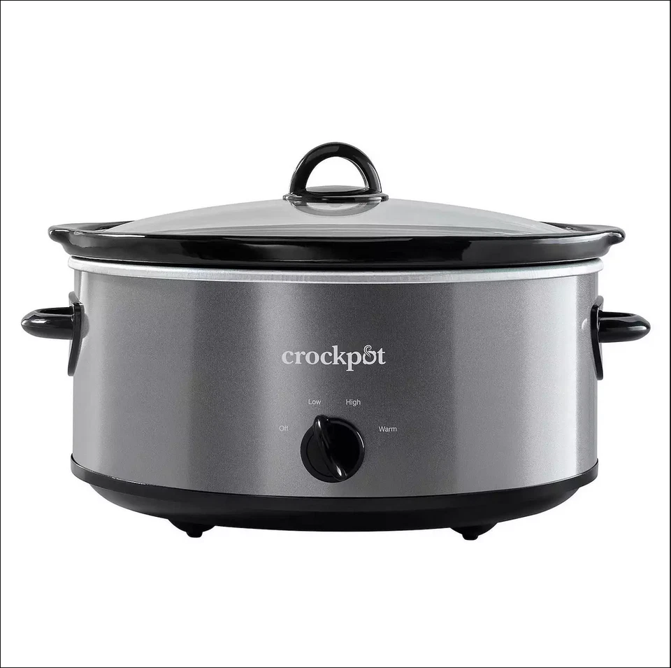 Crock-Pot 7-qt Manual Slow Cooker. Polished stainless steel finish -Charcoal. - Image 1 of 2