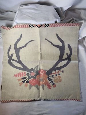 Pillow Cover - Antlers/Flowers Gradient Color 17x17 -  Farmhouse Rustic Chic - Image 1 of 4
