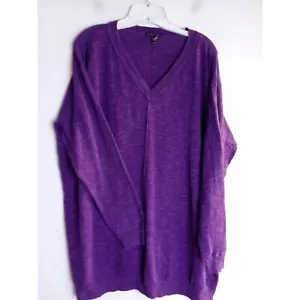 Eileen Fisher Dark Purple V-Neck Organic Linen & Cotton Tunic Knit Blouse sz XL - Picture 1 of 8