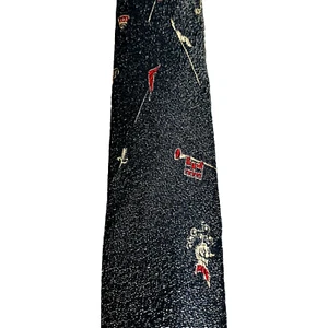 Wembley Skinny Vintage Tie Knight Shield Medieval Flag Axe Black Fleck MCM 1950s - Picture 1 of 13