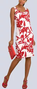 NEU ETUIKLEID BLUMENPRINTS JERSEY 34 ALBA MODA rot weiss 100€ *57306711 - Bild 1 von 7