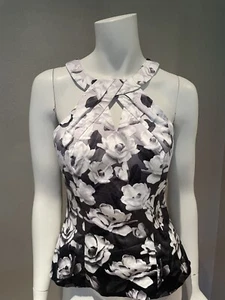 WHBM black floral cross keyhole neck halter top Size 4 - Picture 1 of 6