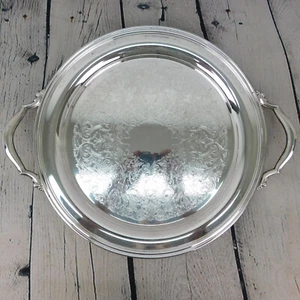 VTG Oneida Silverplate Ridgewood 14 1/2" Round Serving Tray w/Handles USA Clean - Picture 1 of 24