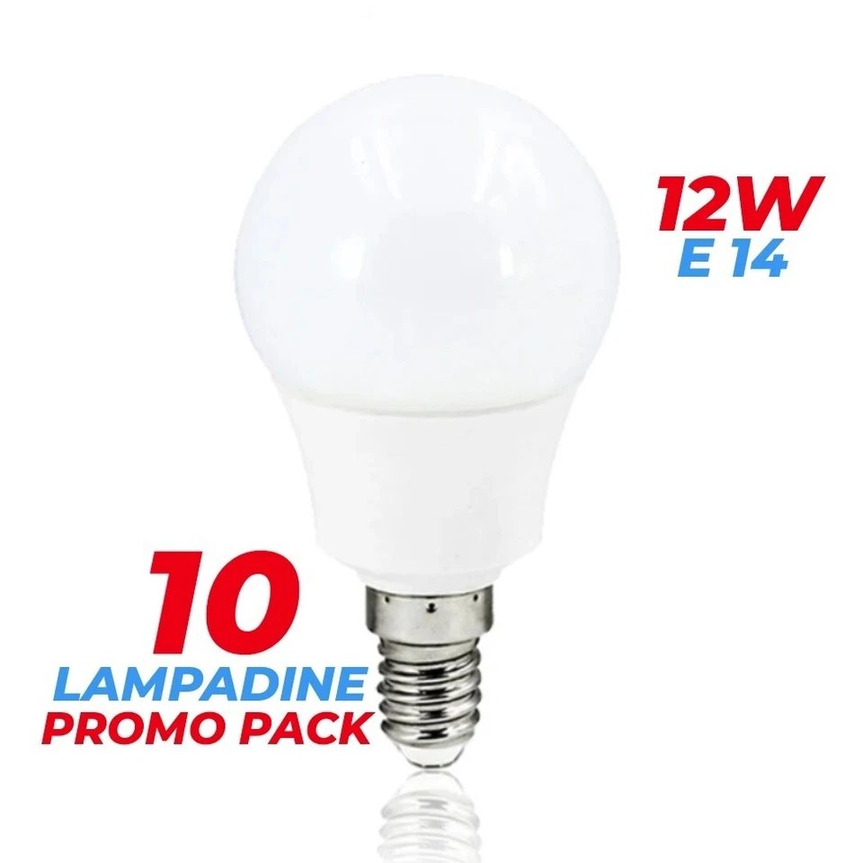 10 LAMPADINE LAMPADA E14  GLOBO 12W LUCE FREDDA 6000K RISPARMIO ENERGETICO PROMO - Immagine 1 di 2