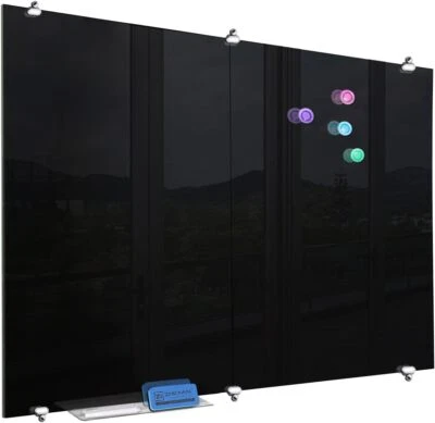 Tablero de borrado en seco de vidrio negro sin marco empalme grande magnético templado para pared Foto 1 de 4