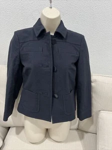 Brooks Brothers Womens Tree Button Blazer Jacket Blue Cotton Size 0P - Picture 1 of 8