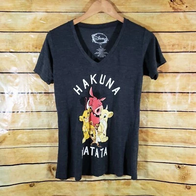 Disney Hakuna Matata T-Shirt V-Neck Women’s  Large L Timon Pumbaa Lion King Gray - Image 1 of 4