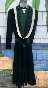 Vintage Komar Robe Lounge House Coat Green Velour Crimped Trim Women’s Size L - Picture 1 of 15