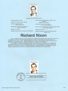 #9510 32c Richard Nixon Stamp #2955 USPS Souvenir Page - Picture 1 of 1