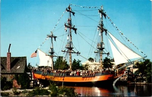 Disneyland Postcard Crewmen Scramble Aloft 3-Masted Sailing Vessel Columbia - Picture 1 of 2