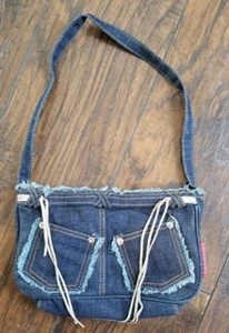 Vintage Denim Blue Jean Tote Bag Double Pocket Small - Picture 1 of 3