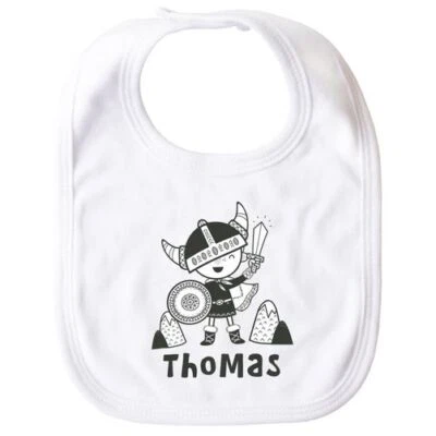SPECIALME personalisiertes Baby Lätzchen mit Namen kleiner Wikinger Skandi Stil Baumwolle