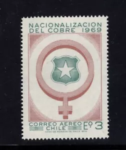 Chile 1970 símbolo de cobre, escudo de armas de Chile, correo aéreo de cobre minero MNH Sc C305 - Imagen 1 de 1