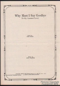 1932 Young & Baxter Sheet Music - Why Must I Say Goodbye (to My Summer Love) - Picture 1 of 1