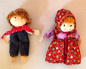 Vintage 1970s Hallmark Little Loves Turtle Dove FARM BOY & GIRL Puppet Dolls 4" - Picture 1 of 7