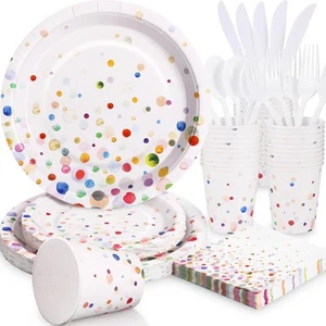 Colorful Birthday Plates and Napkins 168PCS Confetti 24sets, colorful bubble - Picture 1 of 7