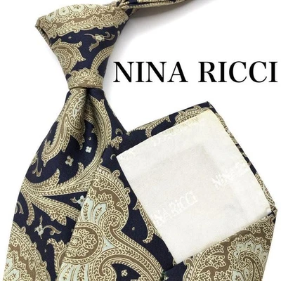 Галстук пейсли NINA RICCI темно-синий шелковый глянцевый б/у - Изображение 1 из 4