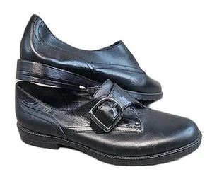 Fibbia donna pelle nera montagna bianca misura 7,5 scuola preppy lavoro casual - Foto 1 di 11