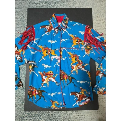 Vintage ROPER western top, mede como um SM, franja, deslumbrado, cavalos correndo - Imagem 1 de 4