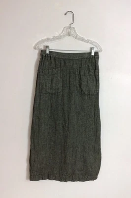 Maxi Falda Eskandar Minimalista Lino Verde Mujer 1 Foto 1 de 4