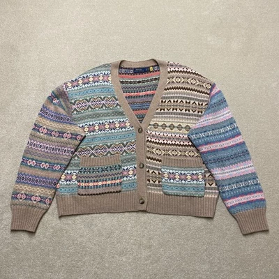 Polo Ralph Lauren Fairisle кардиган джемпер женщин XL коричневый розовый шерсти кашемир - Изображение 1 из 4