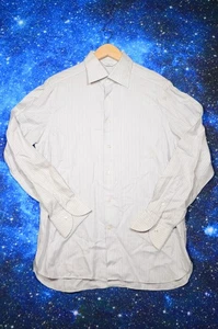 Ermenegildo Zegna Couture Shirt Mens 16 Large White Gray Stripe Button Up Italy - Picture 1 of 9