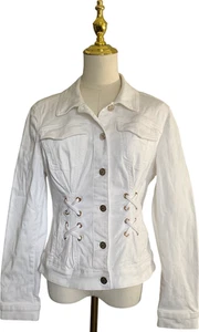 White House Black Market Damen Jacke Gr. Medium weiß Baumwollmischung Ösen - Bild 1 von 8