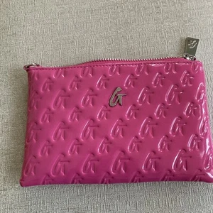 Mia Glam-Up Accessory Bag Zipper Cosmetic Makeup Case Pink Faux Snakeskin Vinyl - Picture 1 of 4