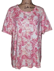 Studio Works - 100% Cotton Pretty Pink Floral T-Shirt - Women's Size 2X - Picture 1 of 3