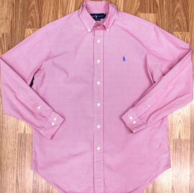 POLO RALPH LAUREN CLASSIC FIT 100% COTTON SHIRT PINK, WHITE & BLUE Sz 15 1/2 | M - Image 1 of 3