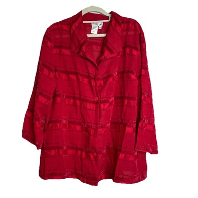 Blusa roja para mujer Coldwater Creek blusa texturizada rayas satinadas talla grande Foto 1 de 4
