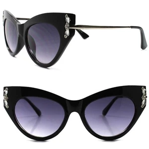 Classic Black Rhinestone Gorgeous Womens Designer Inspired Cat Eye Sunglasses - Picture 1 of 4