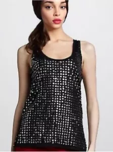 325 $ DIANE VON FURSTENBERG SCHWARZ FRAN SCHALEN PAILLETTEN & PERLEN Shirt Top Small - Bild 1 von 6