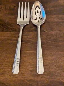 2-VINTAGE ONEIDA GRENOBLE (1)SLOTTED SERVING SPOON, COLD FORK - Picture 1 of 3